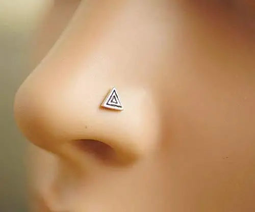 Oxidised Silver Bead Triangle Nose pin