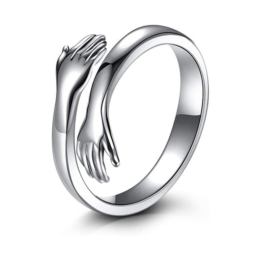 SILVER LOVE HUGGING HAND RING