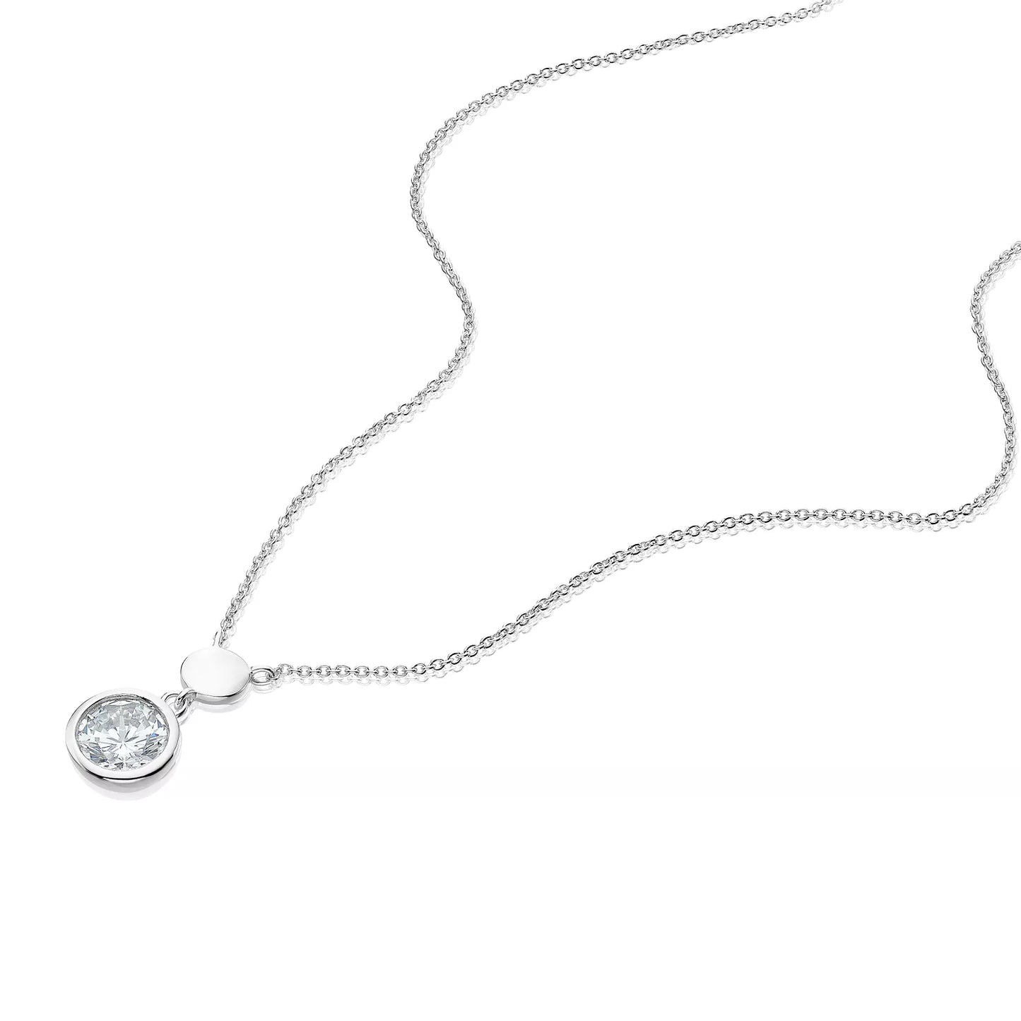 Sterling Silver Cubic Zirconia Disc Station Necklace