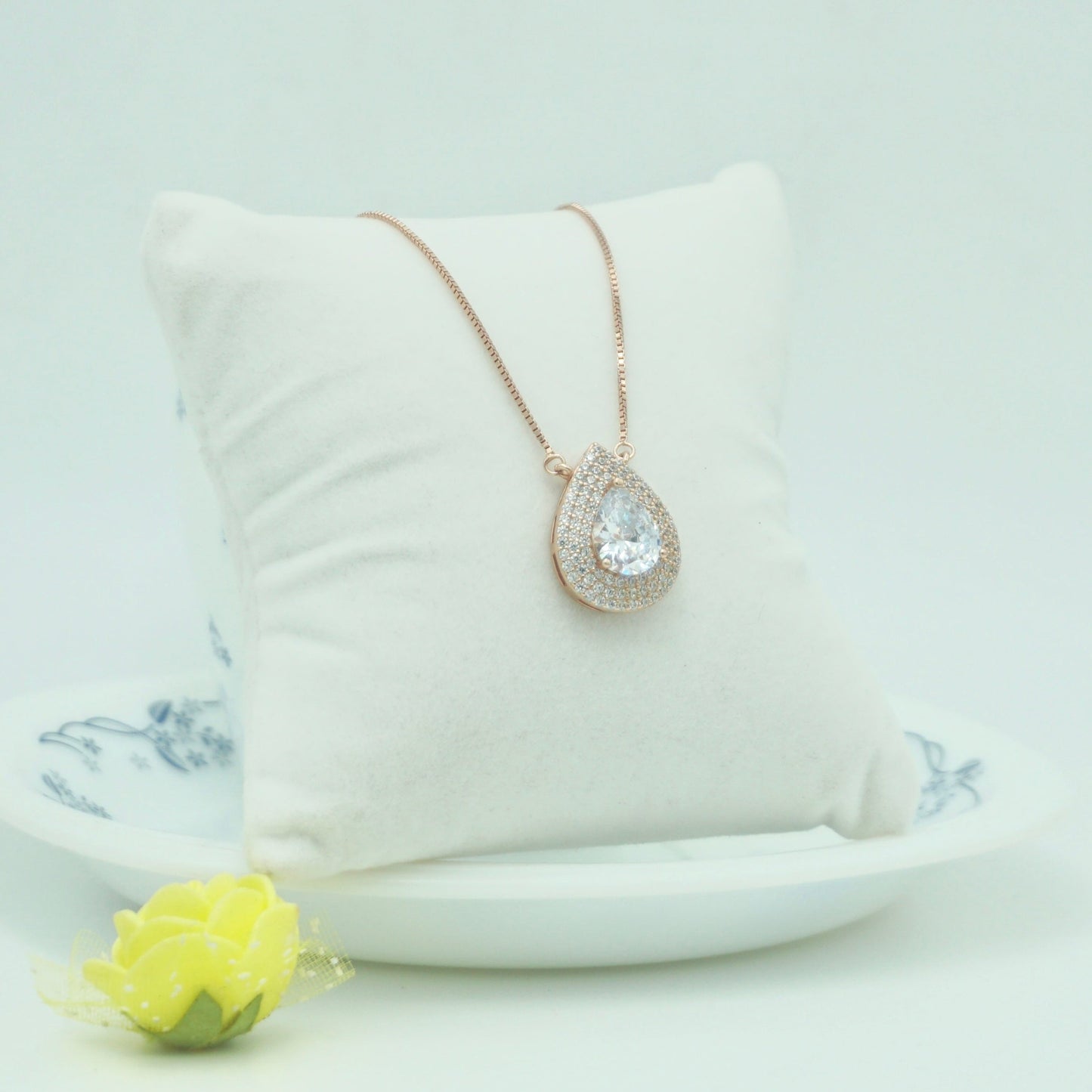 Rose Gold Studded Baguette Necklace