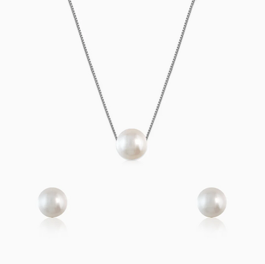 Silver Moonlight Pearl Necklace Set